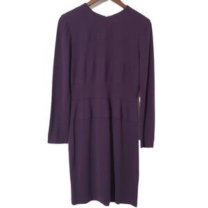 Kay Unger Ponte Knit Sheath Dress Size S Purple Long Sleeve Stretchy Womens